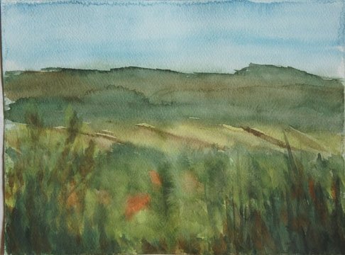 Czink Ibolya Beatrix: Látkép Leányfaluból 2, 2011, akvarell