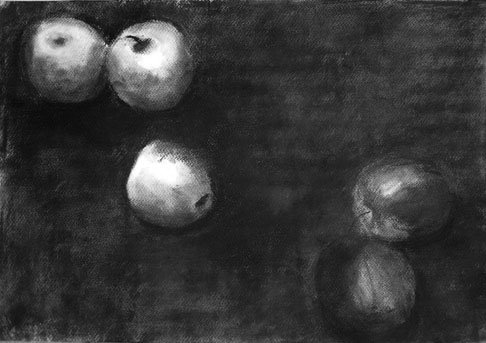 Czink Ibolya Beatrix: 5 ötórai alma, 2011, szénrajz · tanulmány