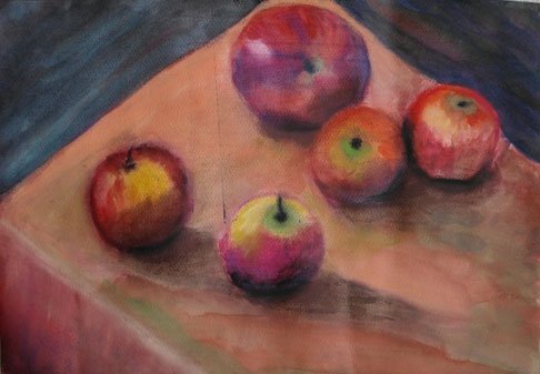 Czink Ibolya Beatrix: Almák asztalon, 2011, akvarell · tanulmány