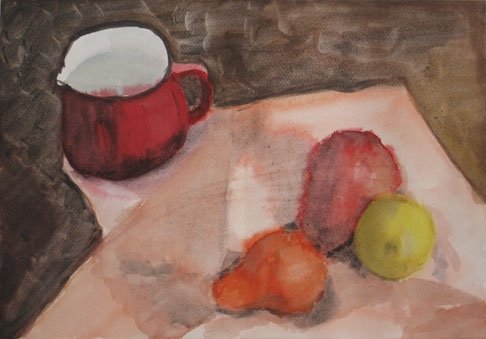 Czink Ibolya Beatrix: Körték bödönkével, 2011, akvarell