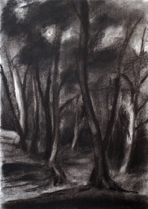 Czink Ibolya Beatrix: Erdő Velem felett, 2011, pasztell · pittkréta