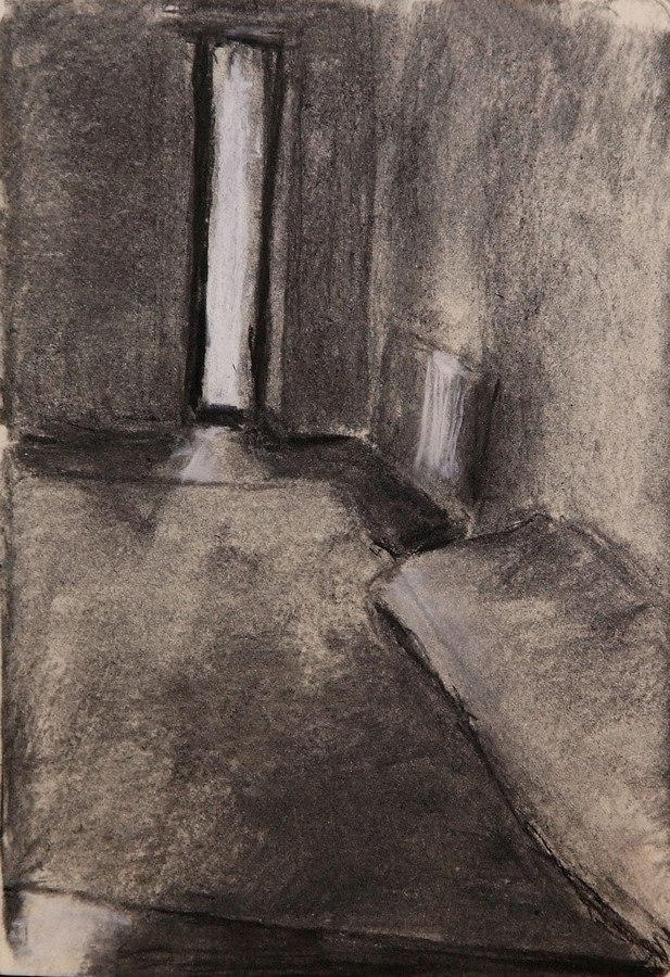 Czink Ibolya Beatrix: Jógaterem, 2013, szénrajz