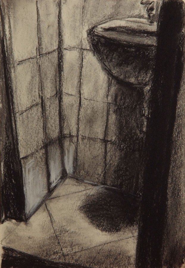 Czink Ibolya Beatrix: Mosdó, 2013, szénrajz · vázlat