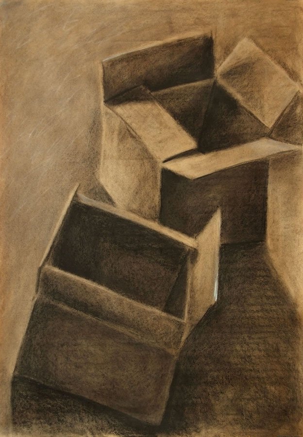 Czink Ibolya Beatrix: Dobozok, 2013, szénrajz