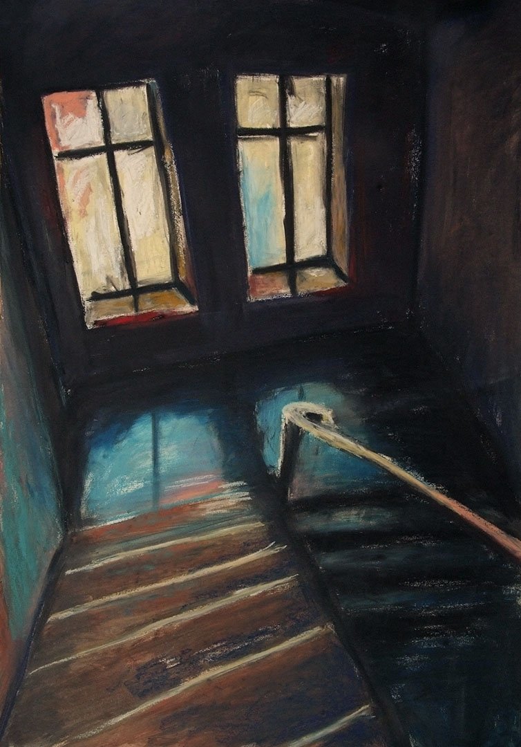 Czink Ibolya Beatrix: Lépcsőház Halimánál, 2013, pasztell