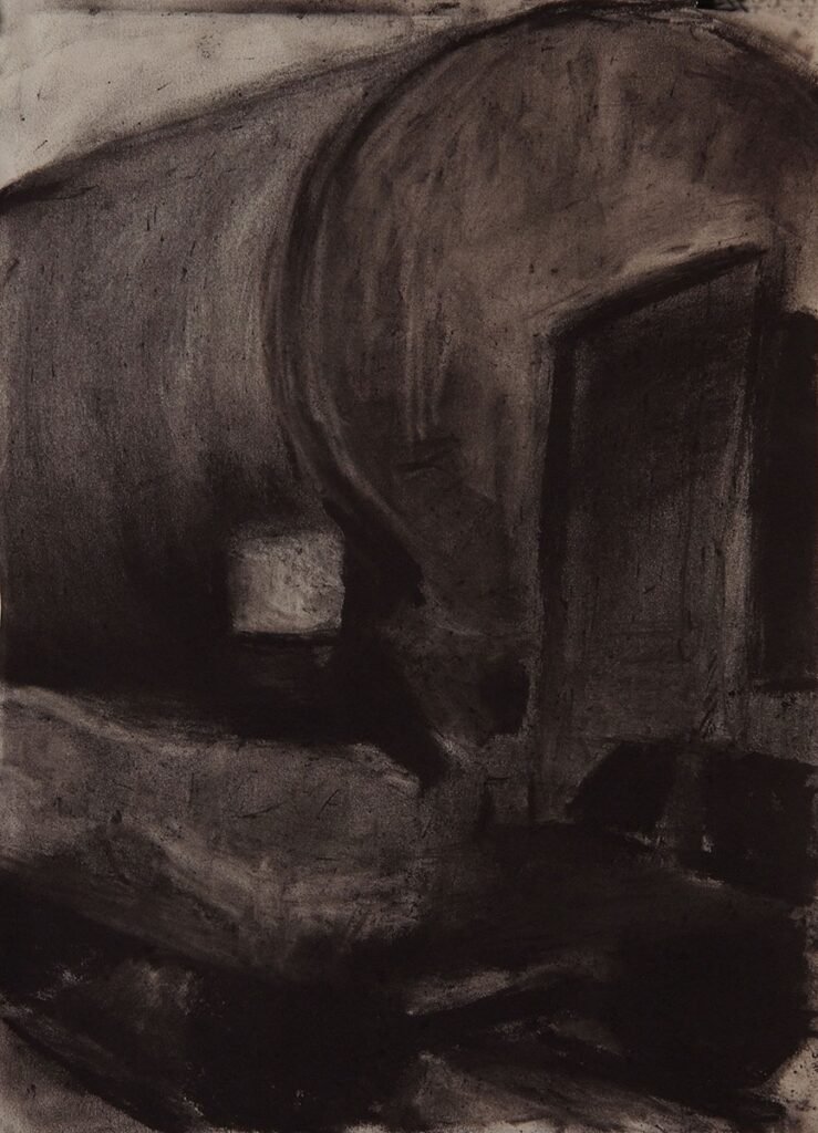 Czink Ibolya Beatrix: Tartálykocsi, 2014, szénrajz · vázlat