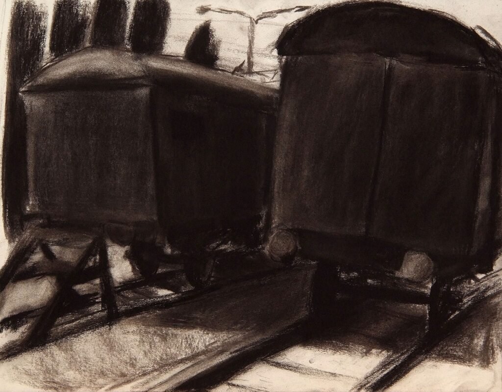 Czink Ibolya Beatrix: Őrségben, 2014, szénrajz · vázlat