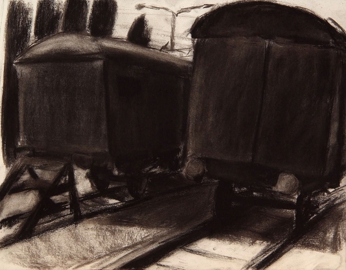 Czink Ibolya Beatrix: Őrségben, 2014, szénrajz · vázlat