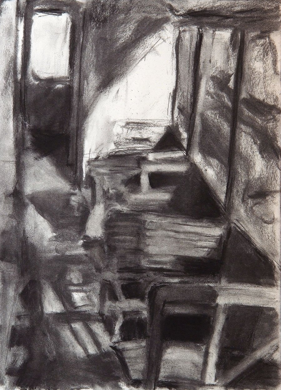 Czink Ibolya Beatrix: Utastér, 2014, szénrajz