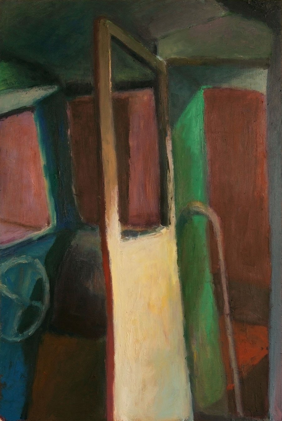Czink Ibolya Beatrix: Villamos zölddel, 2014, olajfestmény