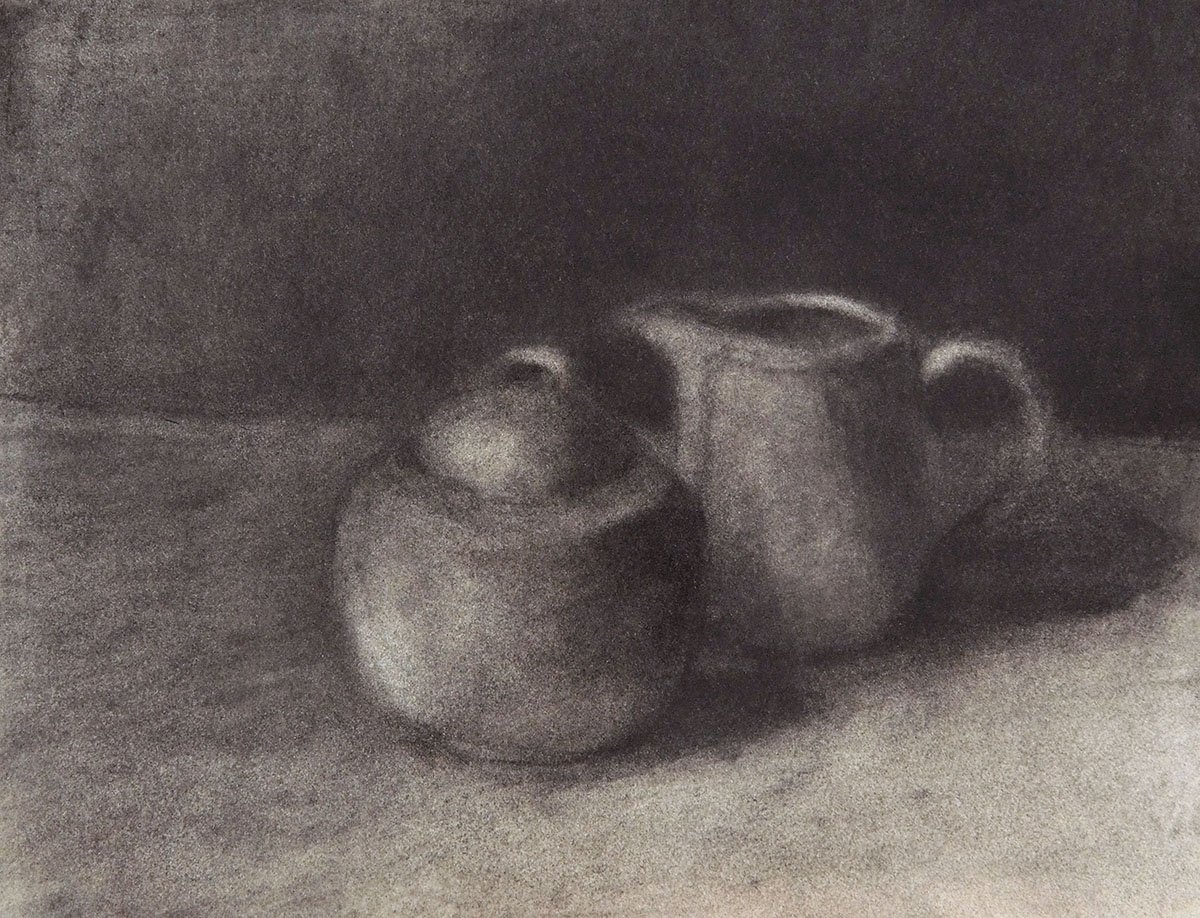 Czink Ibolya Beatrix: Asztali csendélet II., 2015, szénrajz