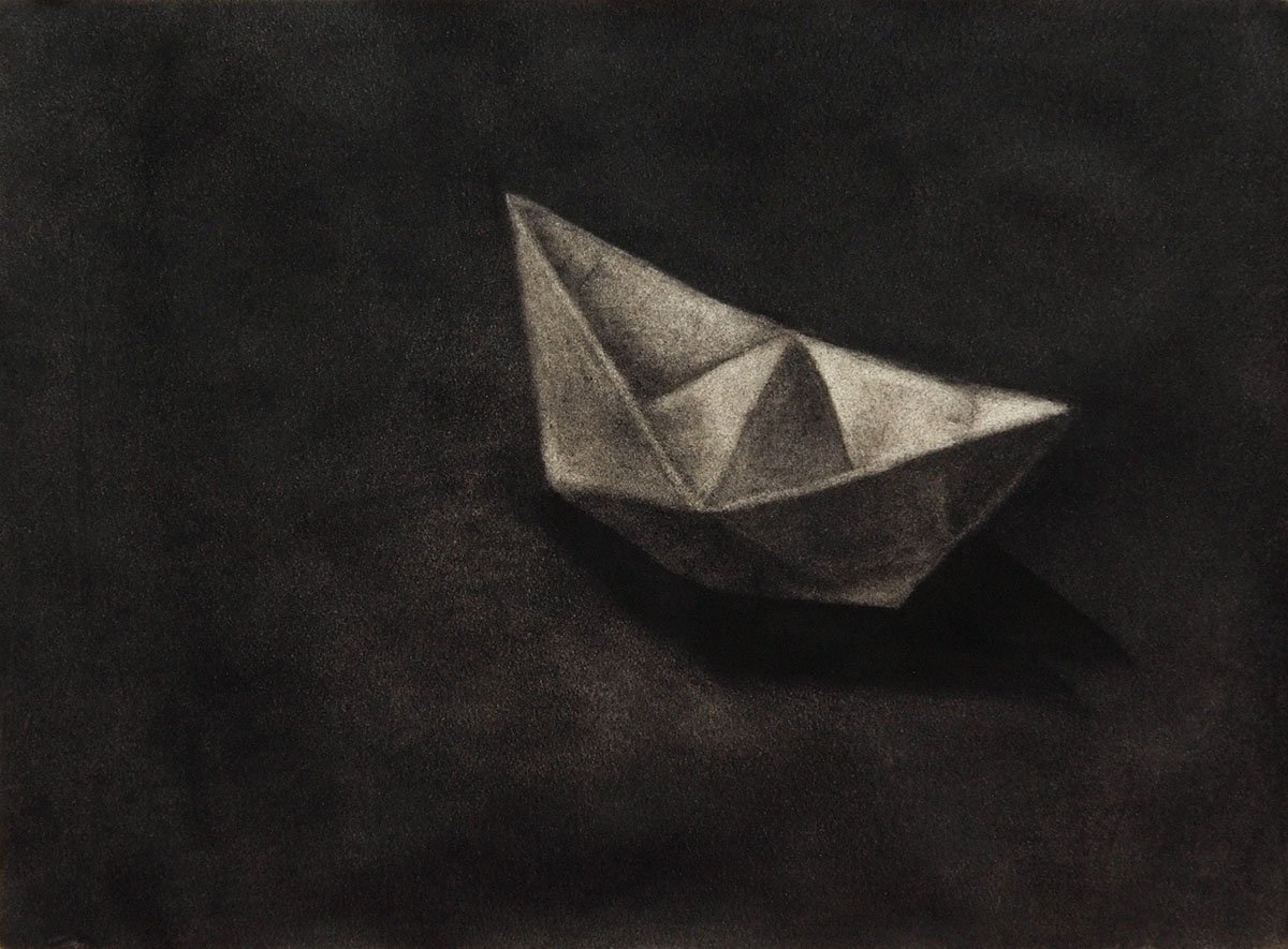 Czink Ibolya Beatrix: Papírhajó I., 2015, szénrajz