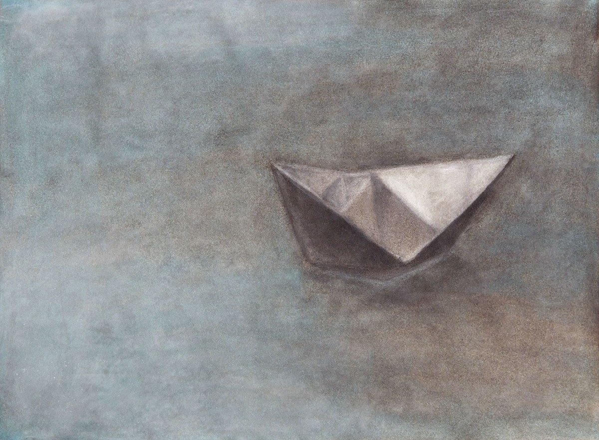 Czink Ibolya Beatrix: Papírhajó II., 2015, szénrajz